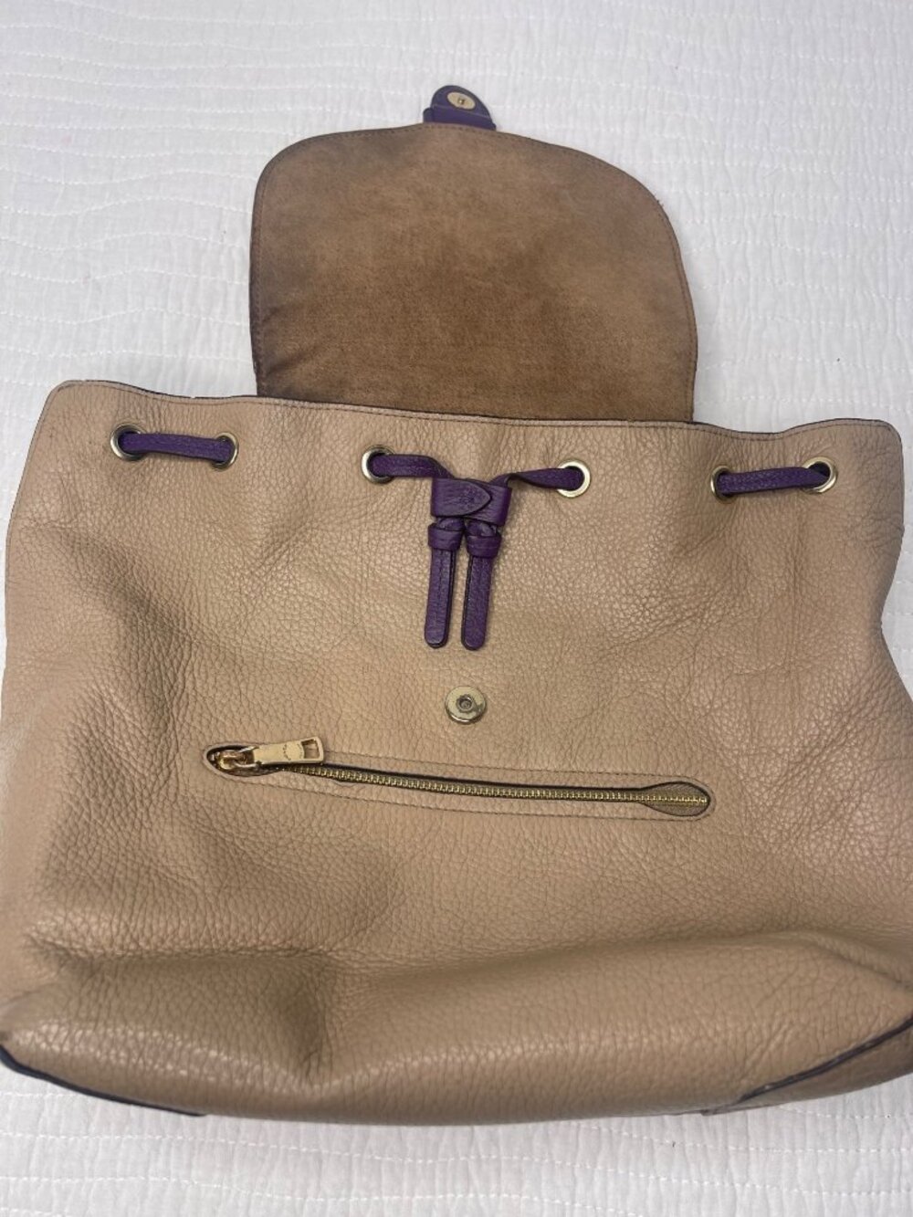 Coach Kleo Pebbled Leather Colorblock Casual Backpack Yellow/Tan/Purple - Picture 7 of 15